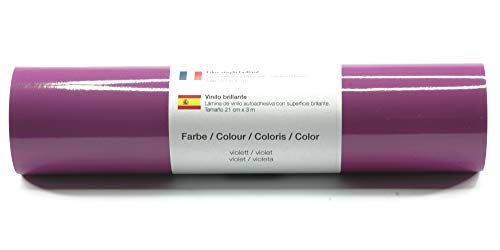 Kreativplotter Selbstklebende Plotterfolie Vinylfolie 21 cm x 3 m glänzend 39 Farben zur Auswahl, Farbe:150 Violett von Kreativplotter