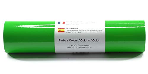 Kreativplotter Selbstklebende Plotterfolie Vinylfolie 21 cm x 3 m glänzend 39 Farben zur Auswahl, Farbe:185 Grasgrün von Kreativplotter