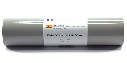 Selbstklebende Plotterfolie Vinylfolie 21 cm x 3 m glänzend 39 Farben zur Auswahl, Farbe:104 Grau von Kreativplotter