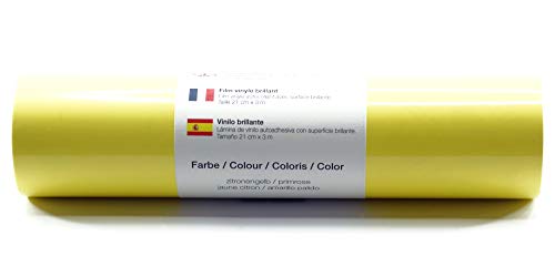Selbstklebende Plotterfolie Vinylfolie 21 cm x 3 m glänzend 39 Farben zur Auswahl, Farbe:110 Zitronengelb von Kreativplotter