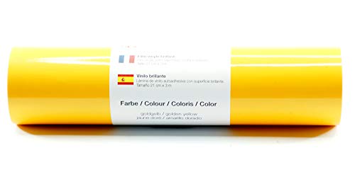Selbstklebende Plotterfolie Vinylfolie 21 cm x 3 m glänzend 39 Farben zur Auswahl, Farbe:111 Goldgelb Selbstklebende Plotterfolie Vinylfolie 21 cm x 3 m glänzend 39 Farben zur Auswahl, Farbe:111 Goldgelb von Kreativplotter