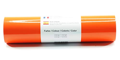 Selbstklebende Plotterfolie Vinylfolie 21 cm x 3 m glänzend 39 Farben zur Auswahl, Farbe:120 Orange von Kreativplotter