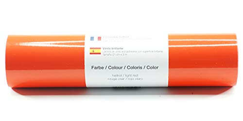 Selbstklebende Plotterfolie Vinylfolie 21 cm x 3 m glänzend 39 Farben zur Auswahl, Farbe:129 Hellrot von Kreativplotter