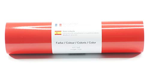 Selbstklebende Plotterfolie Vinylfolie 21 cm x 3 m glänzend 39 Farben zur Auswahl, Farbe:130 Rot von Kreativplotter