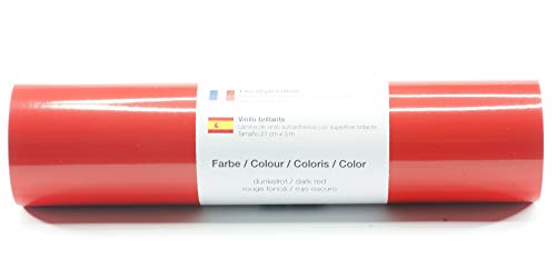 Selbstklebende Plotterfolie Vinylfolie 21 cm x 3 m glänzend 39 Farben zur Auswahl, Farbe:133 Dunkelrot von Kreativplotter