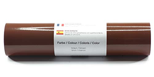 Selbstklebende Plotterfolie Vinylfolie 21 cm x 3 m glänzend 39 Farben zur Auswahl, Farbe:145 Braun von Kreativplotter