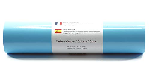 Selbstklebende Plotterfolie Vinylfolie 21 cm x 3 m glänzend 39 Farben zur Auswahl, Farbe:157 Hellblau von Kreativplotter