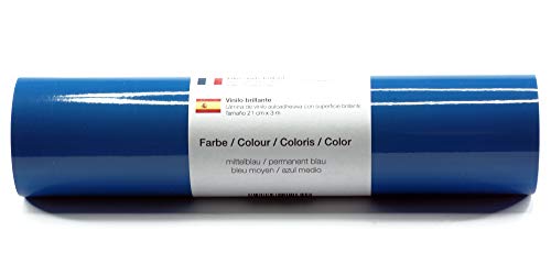 Selbstklebende Plotterfolie Vinylfolie 21 cm x 3 m glänzend 39 Farben zur Auswahl, Farbe:160 Mittelblau von Kreativplotter