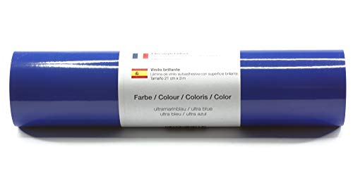 Selbstklebende Plotterfolie Vinylfolie 21 cm x 3 m glänzend 39 Farben zur Auswahl, Farbe:170 Ultramarinblau von Kreativplotter