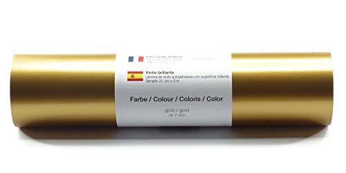 Selbstklebende Plotterfolie Vinylfolie 21 cm x 3 m glänzend 39 Farben zur Auswahl, Farbe:171 Gold von Kreativplotter