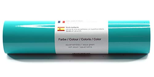 Selbstklebende Plotterfolie Vinylfolie 21 cm x 3 m glänzend 39 Farben zur Auswahl, Farbe:176 Aquamarinblau von Kreativplotter