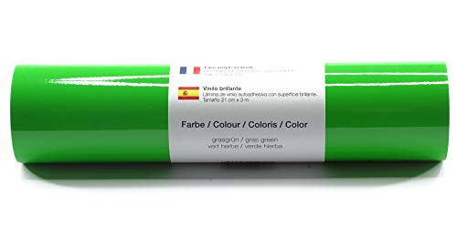 Selbstklebende Plotterfolie Vinylfolie 21 cm x 3 m glänzend 39 Farben zur Auswahl, Farbe:185 Grasgrün von Kreativplotter