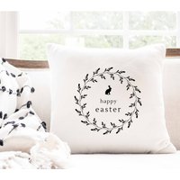 Baumwollkissen I Happy Easter Dekokissen Osterzeit Frohe Ostern Hallo Frühling Geschenk Scandi Look Landhausstil Kranz von KreativundFlauschig