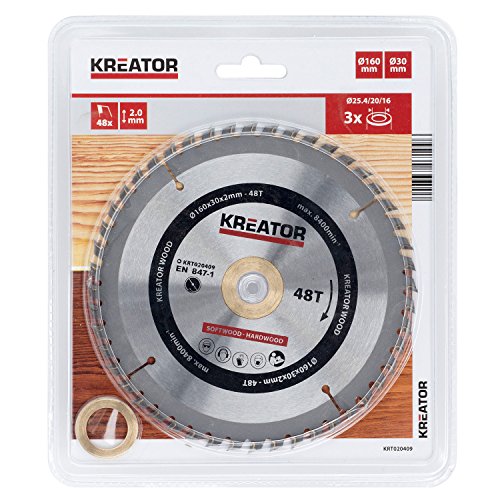Kreator KRT020409 Hartmetall Kreissägeblatt für Holz Ø160mm Bohrung 30mm Dicke 2,0mm Zähne 48 von Kreator