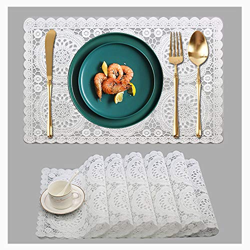 Kreatur Kunststoff-Tischsets, weiß, wasserdicht, 6 Stück, für Esstisch, abwischbar, waschbar, Vinyl-PVC, Tischmatten für Küche von Kreatur