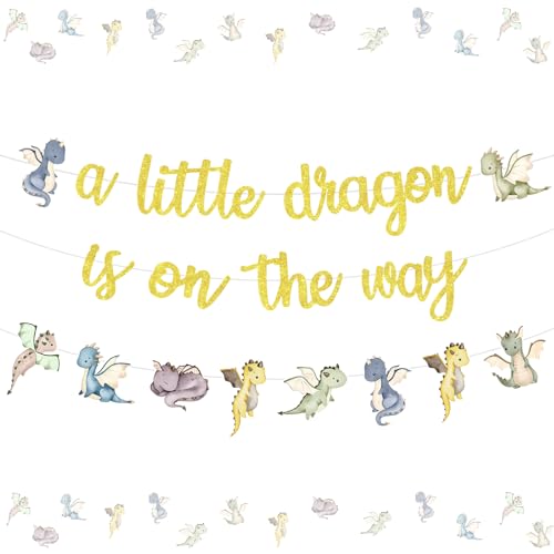 Kreatwow Drachen-Babyparty-Partydekorationen „Ein kleiner Drache ist auf dem Weg“-Banner, Drachenthema-Girlande, Banner, magisches Drachen-Partydekor, Drachenthema-Party von Kreatwow