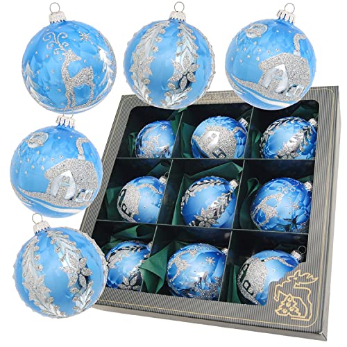Krebs Glas Lauscha - Weihnachtsdekoration/Christbaumschmuck aus Glas - Weihnachtskugeln - Farbe: Blau Eislack - 9 Stück - Größe: ca. 8 cm von Krebs Glas Lauscha