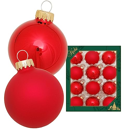 Krebs Glas Lauscha - Christbaumschmuck/Christbaumkugeln - Box mit 12 roten glänzenden Kugeln aus Glas in Einer Größe von 5cm von Krebs Glas Lauscha