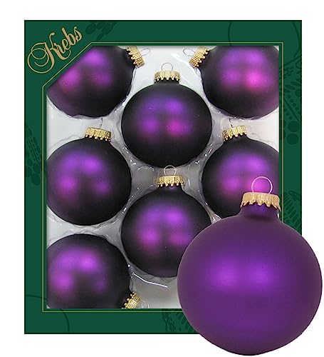 Krebs Glas Lauscha - Weihnachtsdekoration/Christbaumschmuck aus Glas - Unifarbende Kugeln - Menge: 8 Stück - Farbe: Satin-Aubergine - Größe: ca. 7 cm von Krebs Glas Lauscha