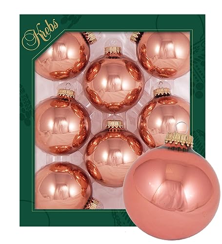Krebs Glas Lauscha - Christbaumschmuck/Christbaumkugeln - Box mit 8 kupferfarbigen glänzenden Kugeln aus Glas in einer Größe von 7cm von Krebs Glas Lauscha