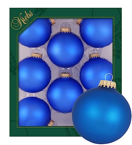 Krebs Glas Lauscha - Christbaumschmuck/Christbaumkugeln - Box mit 8 mattblauen Kugeln aus Glas in Einer Größe von 7cm von Krebs Glas Lauscha