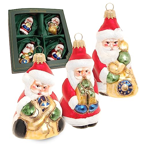 Krebs Glas Lauscha - Christbaumschmuck/Weihnachtsbaumanhänger aus Glas - Glasfiguren-Set - Motiv: Santas mit Geschenk - Menge: 4 Stück - Größe: 8-9 cm von Krebs Glas Lauscha