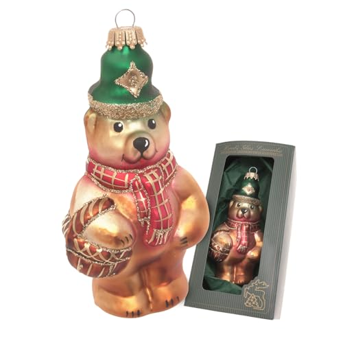Krebs Glas Lauscha - Christbaumschmuck/Weihnachtsbaumanhänger aus Glas - Großer Bär - Farbe: Braun - Motiv: mit Korb - Größe: 12 cm von Krebs Glas Lauscha