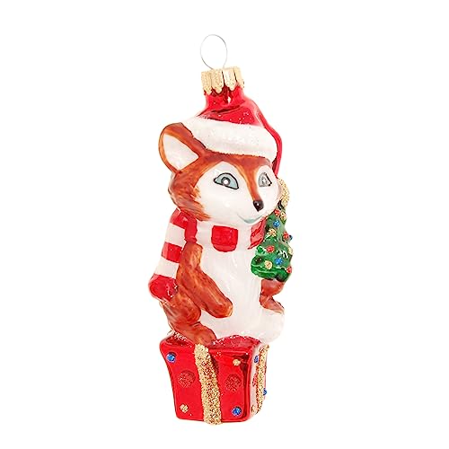 Krebs Glas Lauscha - Christbaumschmuck/Weihnachtsbaumanhänger aus Glas - Motiv: Fuchs mit Weihnachtsmütze - Größe: 9 cm von Krebs Glas Lauscha