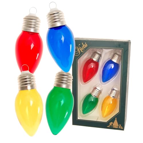 Krebs Glas Lauscha - Christbaumschmuck/Weihnachtsbaumanhänger aus Glas - Motiv: Glühbirne unversilbert - Farbe: rot/Gold/grün/blau - Größe: 9 cm von Krebs Glas Lauscha