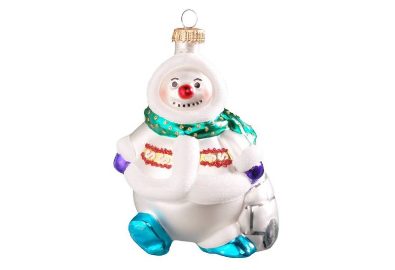 Krebs Glas Lauscha Christbaumschmuck Weiß/Blau 11cm Schneemann mit Schal, Glasornament, mundgeblasen und h (1-tlg) von Krebs Glas Lauscha