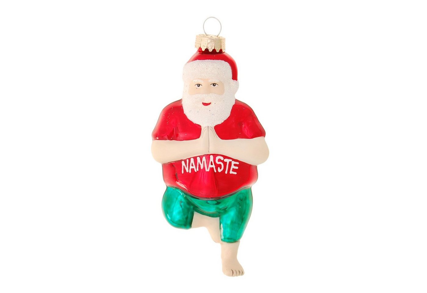 Krebs Glas Lauscha Christbaumschmuck Multicolor 12cm Santa im Yogastand, Glasornament, mundgeblasen und han von Krebs Glas Lauscha