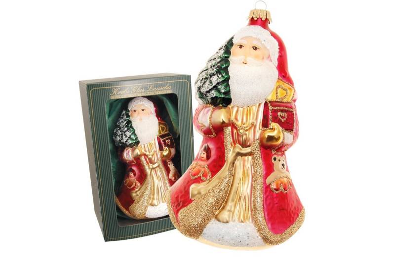 Krebs Glas Lauscha Christbaumschmuck Santa's World Weihnachtsmann mit Schatztruhe", rot/gold, 16cm (1-tlg)" von Krebs Glas Lauscha