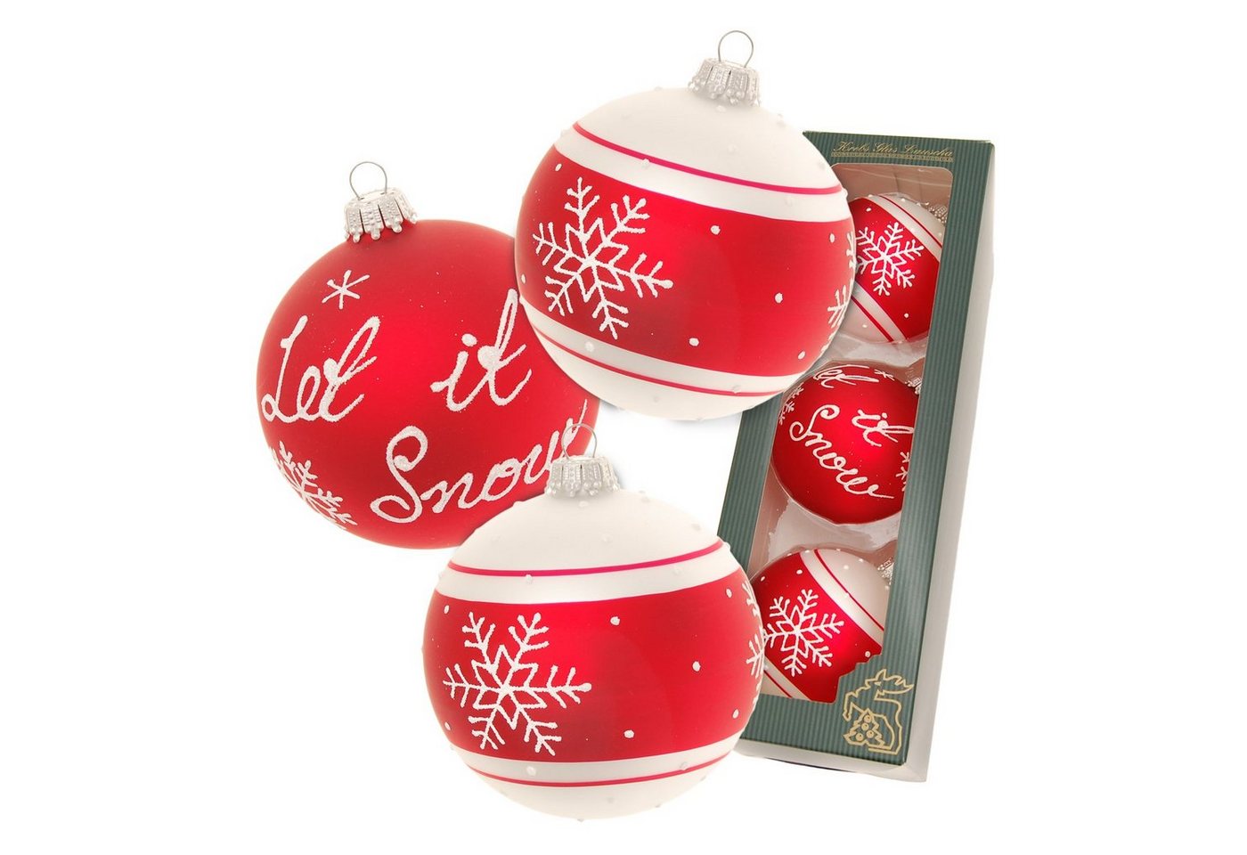 Krebs Glas Lauscha Christbaumschmuck Scandic Xmas Let it snow", 3-er Set, 8cm 1 Let it snow, 2 Schneeflock (3-tlg)" von Krebs Glas Lauscha