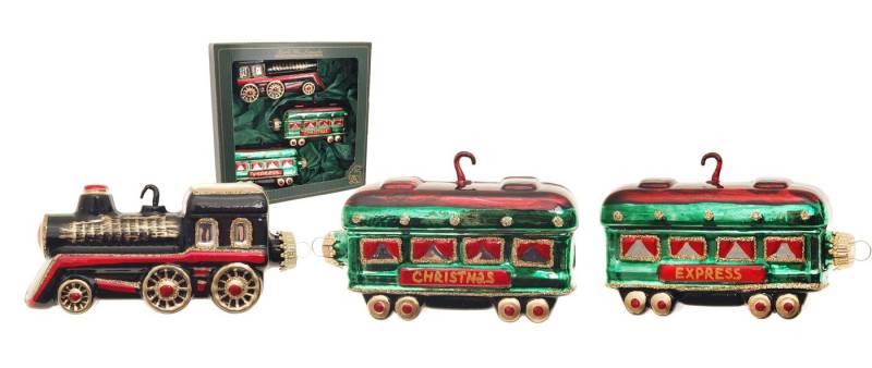 Krebs Glas Lauscha Christbaumschmuck Xmas Nachtzug, 3-teilig, 1 Lokomotive, 2 Weihnachtsexpress Wagons, sch (3-tlg) von Krebs Glas Lauscha