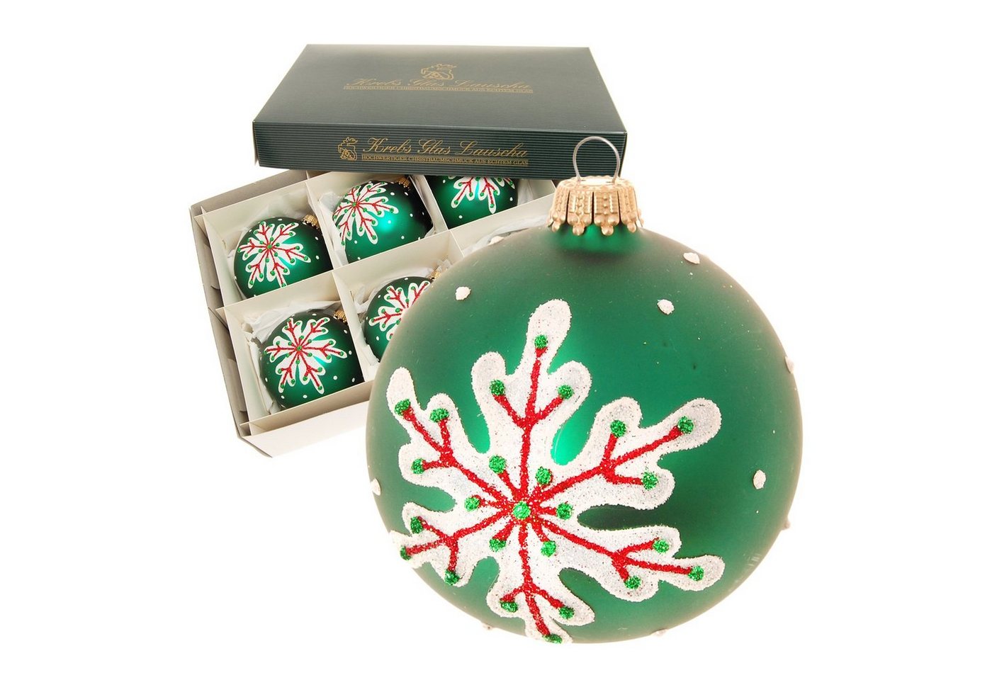 Krebs Glas Lauscha Christbaumschmuck Tannengrün matt 8cm Glaskugel mundgeblasen und handdekoriert mit von Krebs Glas Lauscha