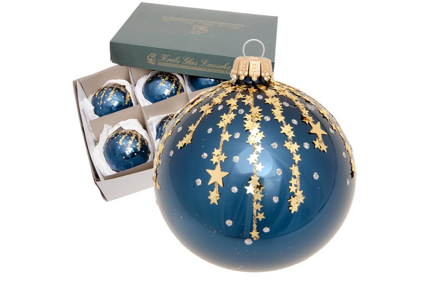 Krebs Glas Lauscha Christbaumschmuck Sternennacht, 6-teilig, cobalt blau glanz/gold, 8cm von Krebs Glas Lauscha