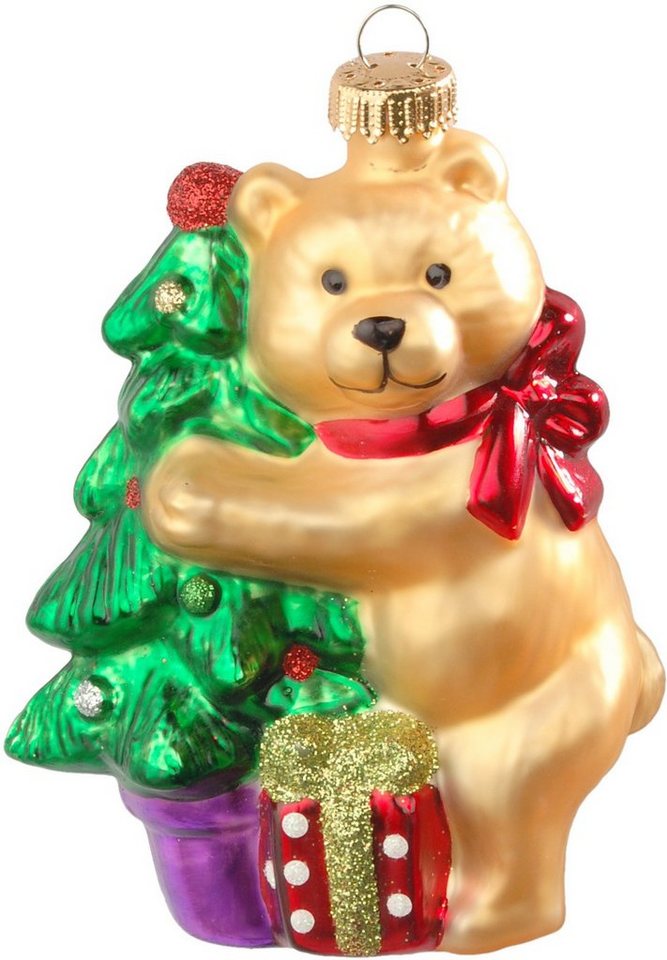 Krebs Glas Lauscha Christbaumschmuck CBK01001, Weihnachtsdeko, Christbaumschmuck (1-tlg), Bär mit Weihnachtsbaum, aus Glas von Krebs Glas Lauscha