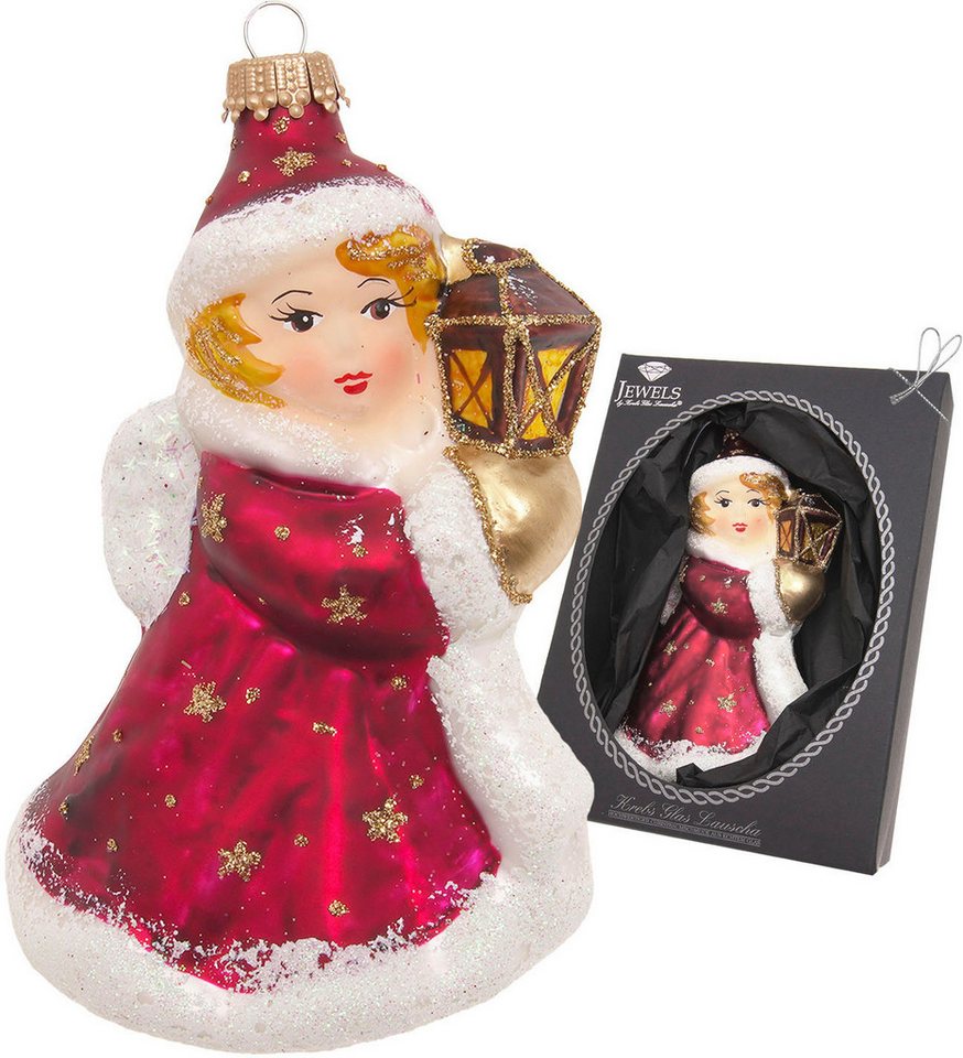 Krebs Glas Lauscha Christbaumschmuck Engel mit Laterne, goldene Sterne (1-tlg), Christbaumschmuck aus Glas, mundgeblasen, handgefertigt, Engelsfigur von Krebs Glas Lauscha
