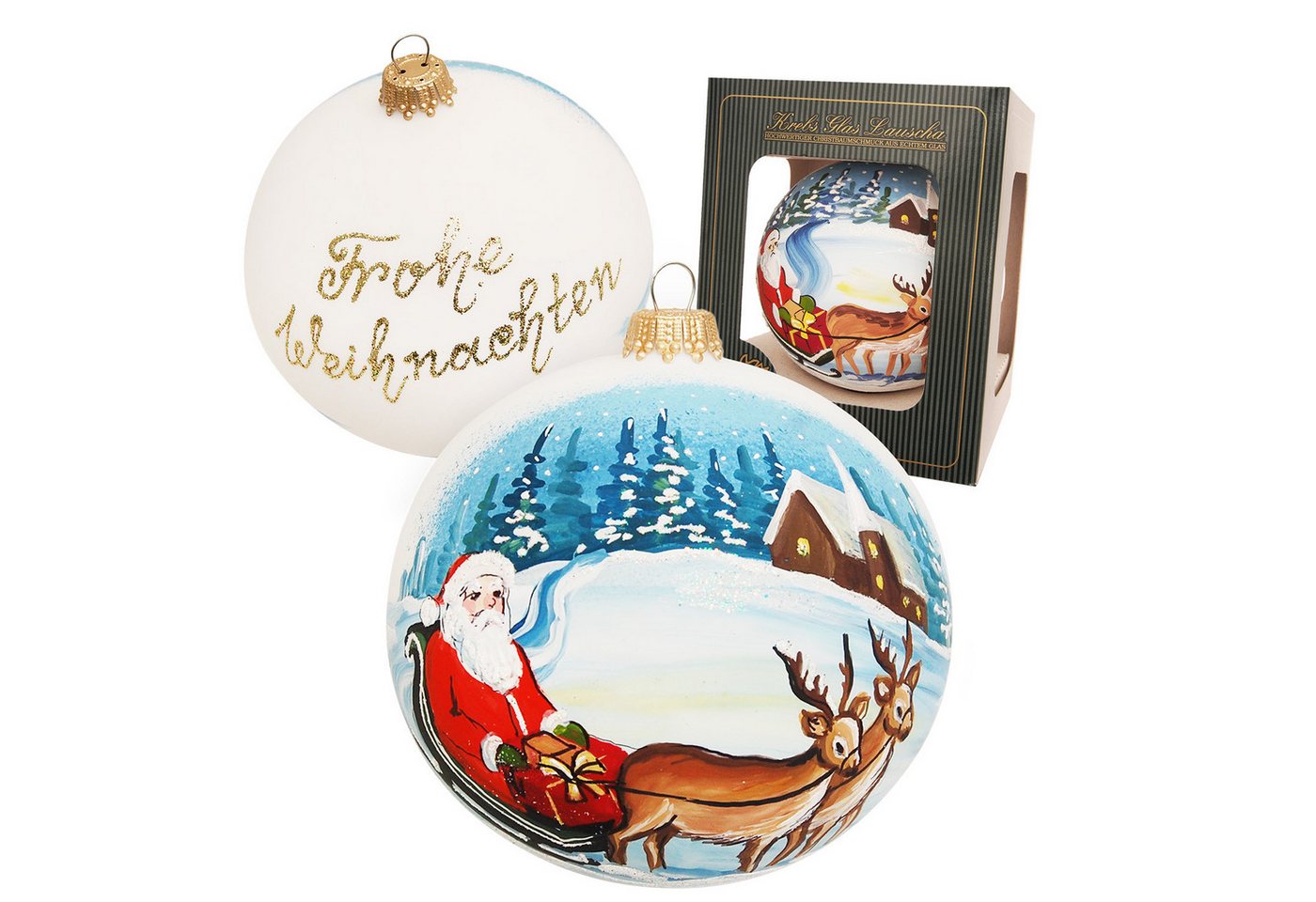 Krebs Glas Lauscha Christbaumschmuck Weihnachtskugel Weihnachtsmann auf Schlitten Weiß 10cm Krebs Glas Lauscha Christbaumschmuck Weihnachtskugel Weihnachtsmann auf Schlitten Weiß 10cm von Krebs Glas Lauscha