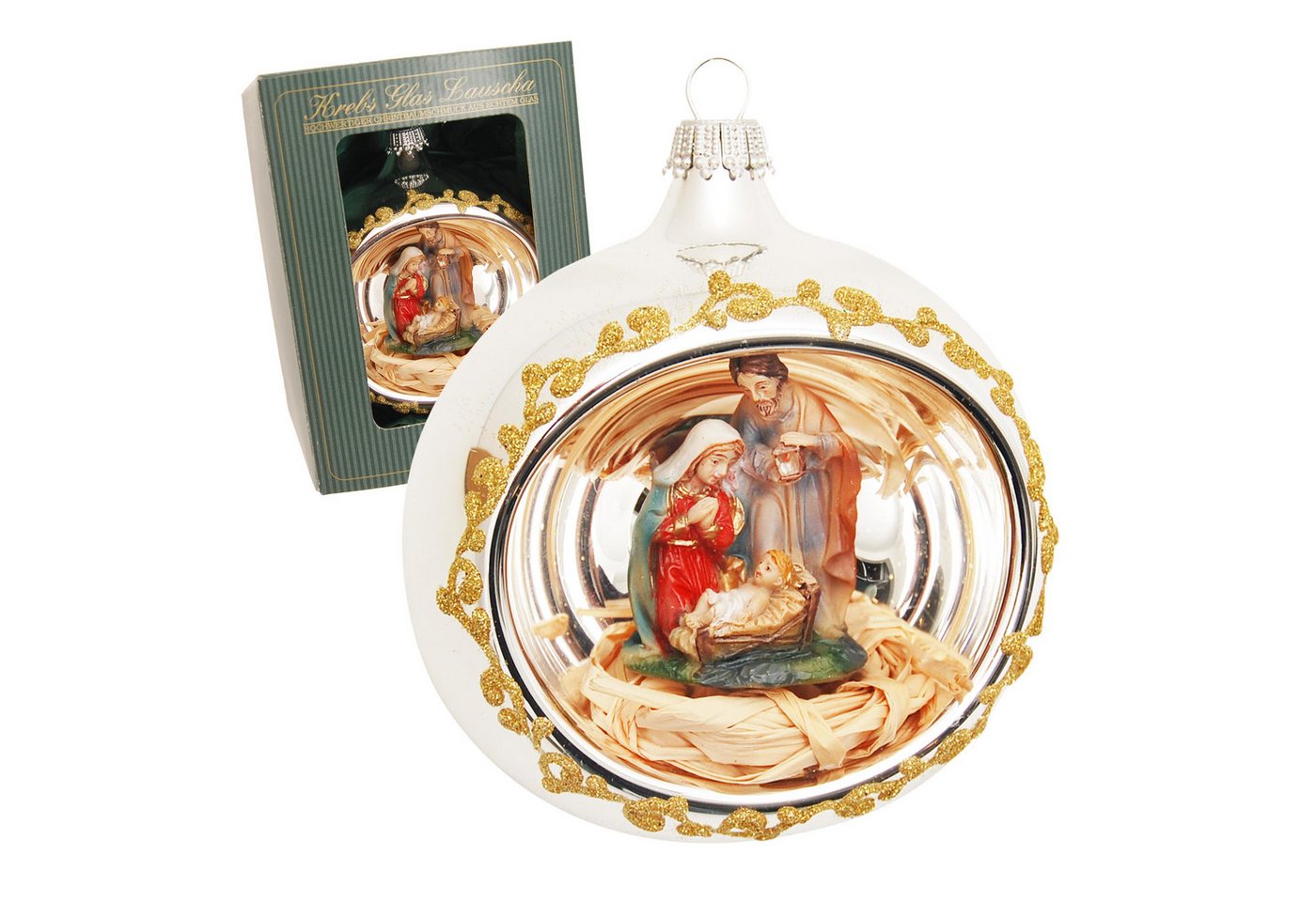Krebs Glas Lauscha Christbaumschmuck Glasanhänger - Reflexkugel mit Krippenfiguren - ca. 8cm, festliche Erzählung aus glänzendem Glas - zum Dekorieren vom Baum von Krebs Glas Lauscha