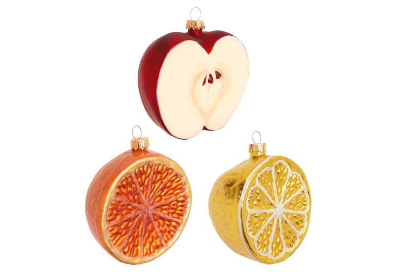 Krebs Glas Lauscha Christbaumschmuck Glasdekoration 3er Set - Obst - Apfel, Orange und Zitrone - ca. 8 cm, Fruchtiges Set zum Dekorieren von Baum, Tisch, Fenster und mehr von Krebs Glas Lauscha