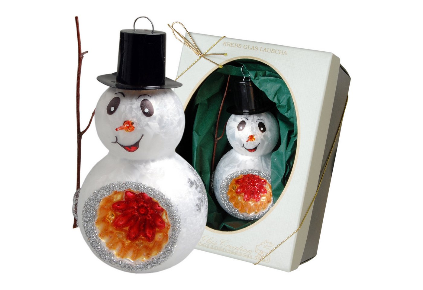 Krebs Glas Lauscha Christbaumschmuck Glasfigur - 2-kugliger Schneemann mit Reflex, Stock und Hut - ca. 12cm, niedliche Weihnachtsbaumdekoration mit Charme - Made in Germany Krebs Glas Lauscha Christbaumschmuck Glasfigur - 2-kugliger Schneemann mit Reflex, Stock und Hut - ca. 12cm, niedliche Weihnachtsbaumdekoration mit Charme - Made in Germany von Krebs Glas Lauscha