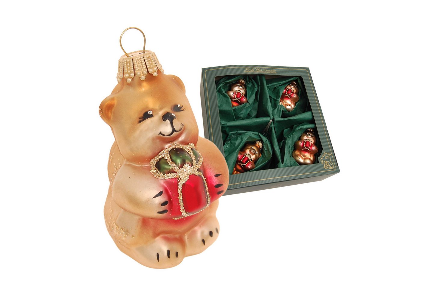 Krebs Glas Lauscha Christbaumschmuck Glasfiguren - kleine Weihnachtsbären - ca. 7 cm - zum Anhängen, niedliche Dekoration für den Weihnachtsbaum - auch für Tisch oder Wand von Krebs Glas Lauscha