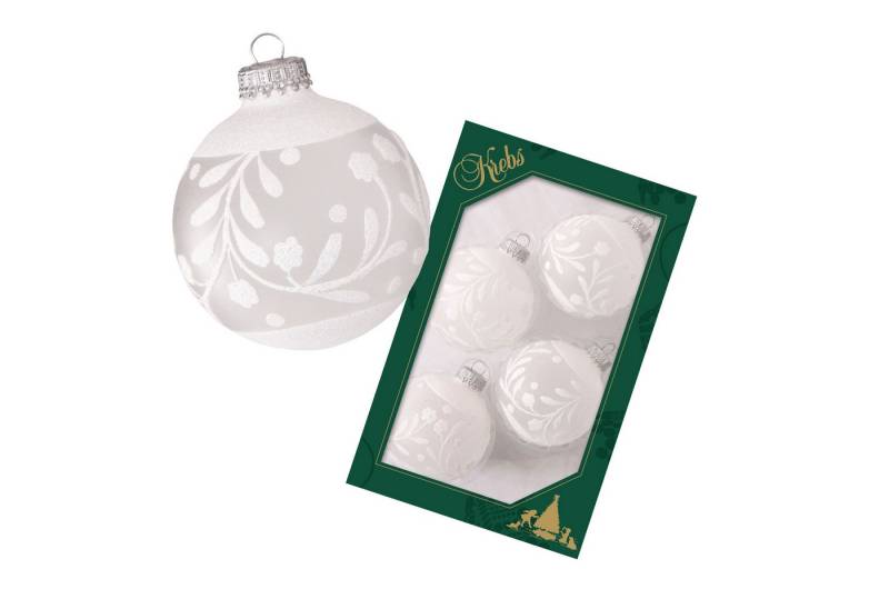 Krebs Glas Lauscha Weihnachtsbaumkugel Glaskugel 4er Set - Silberglitter-Bordüren - ca. 7 cm, Harmonische Weihnachtsdekoration - ideal auch als Geschenkidee von Krebs Glas Lauscha