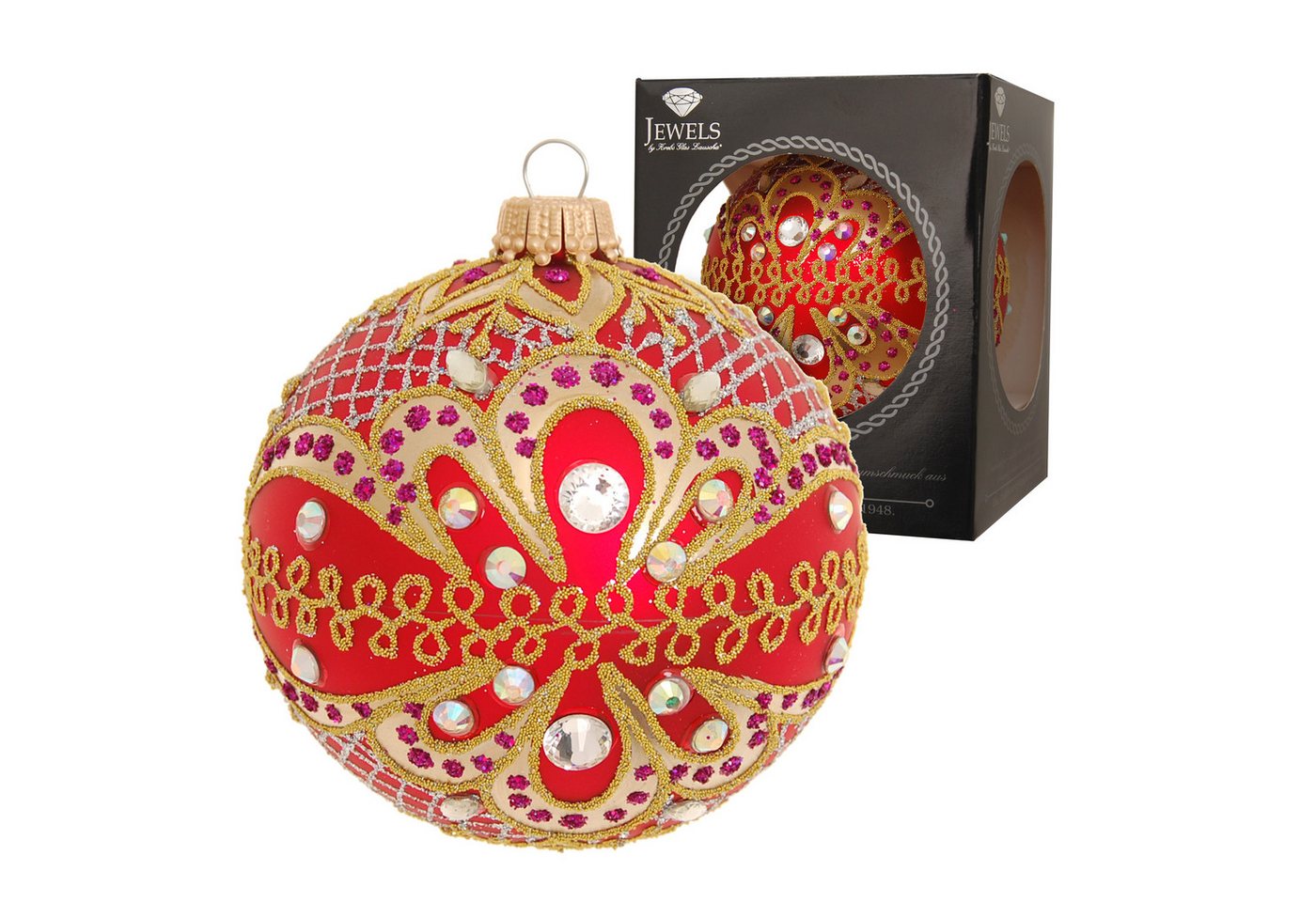 Krebs Glas Lauscha Christbaumschmuck Weihnachtskugel Gloria Strassdekor Rot 8cm von Krebs Glas Lauscha