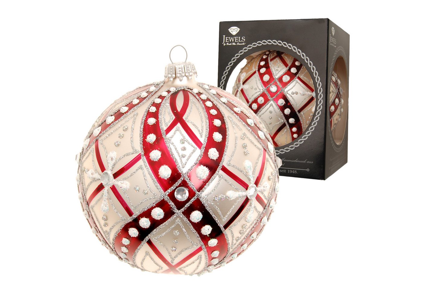 Krebs Glas Lauscha Christbaumschmuck Weihnachtskugel Gloria Strassdekor Silberfarbig 10cm von Krebs Glas Lauscha