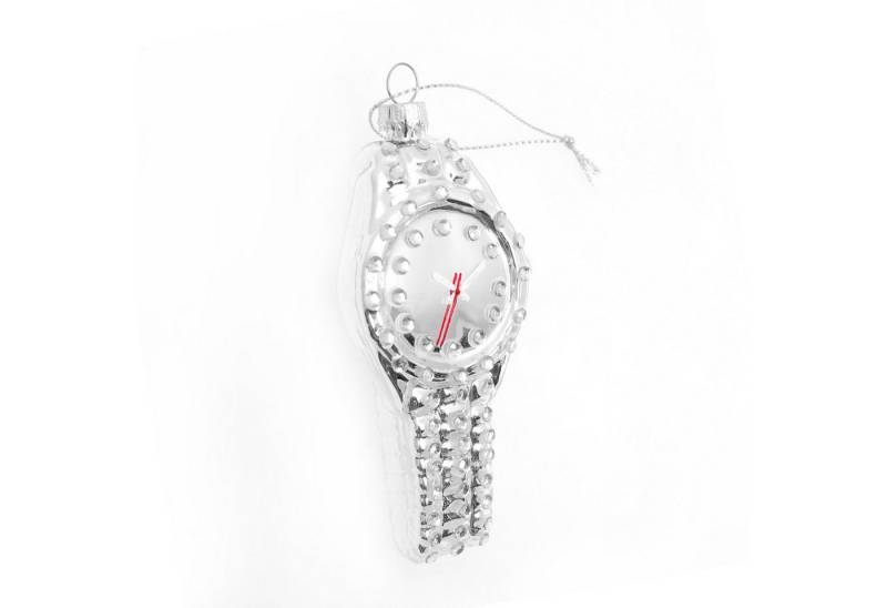 Krebs Glas Lauscha Christbaumschmuck Glasornament, Uhr mit Strasssteinen (1-tlg), Christbaumschmuck aus Glas, mundgeblasen, handgefertigt, Figur von Krebs Glas Lauscha