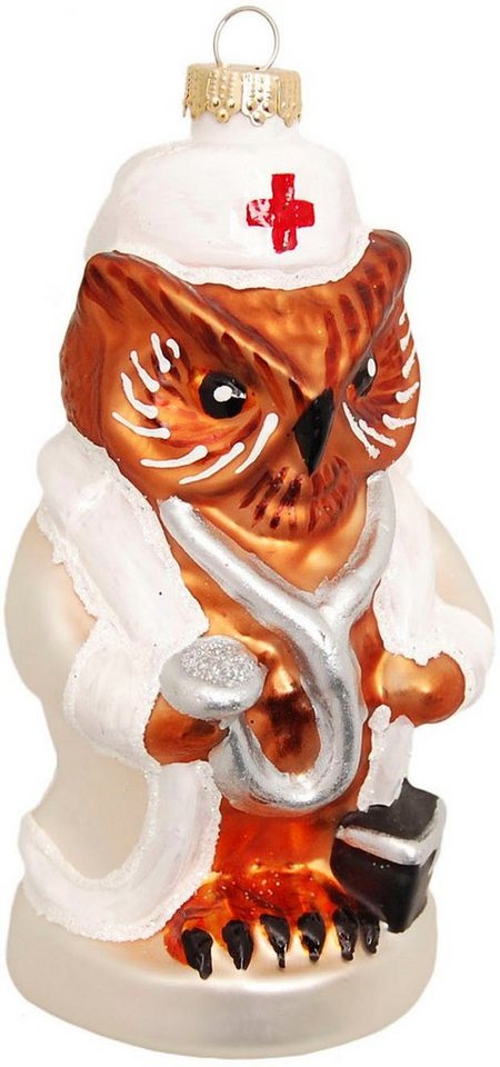 Krebs Glas Lauscha Christbaumschmuck Glasornament Eule "Krankenschwester", Höhe ca. 11 cm (1-tlg), Weihnachtsdeko, Weihnachtsbaumkugel, Christbaumkugeln aus Glas von Krebs Glas Lauscha