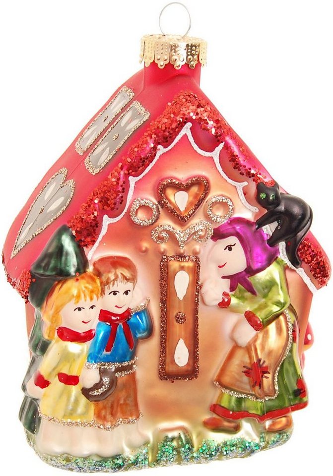 Krebs Glas Lauscha Christbaumschmuck Glasornament Lebkuchenhaus mit Hexe, Hänsel & Gretel, Höhe ca. 13 cm (1-tlg), Weihnachtsdeko, Weihnachtsbaumkugel, Christbaumkugeln aus Glas von Krebs Glas Lauscha