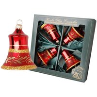 Krebs Glas Lauscha Christbaumschmuck "Glocken, Weihnachtsdeko rot, Christbaumschmuck" goldfarben dekoriert, mundgeblasen von Krebs Glas Lauscha